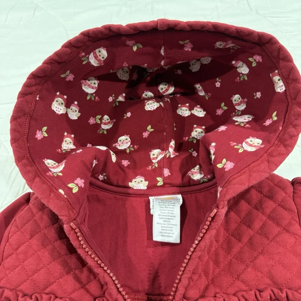 Gymboree Hoodie Red Sweatshirt Jacket 2012 Cozy Owl Line Girl Size 5T-6T Quilted